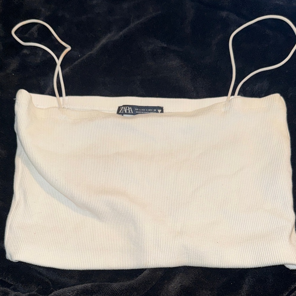 Zara Cream Ribbed Spaghetti Strap Top